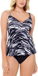 NWT Swim Solutions 12 Triple Tier Fauxkini Black Grey 1pc Swimsuit 97376