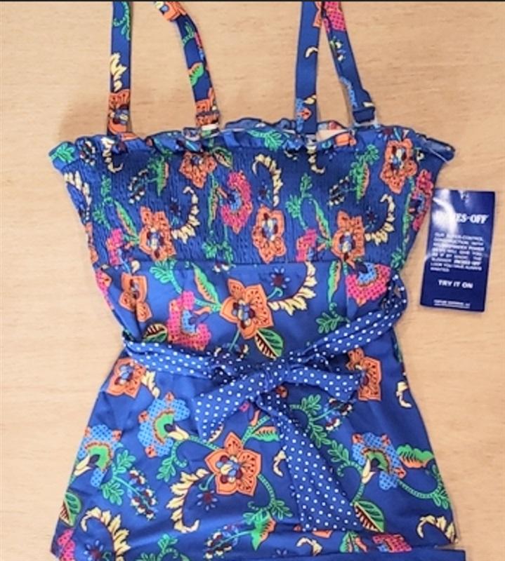 NWT Inches Off 12 Floral & Polka Dot TANKINI TOP 97377