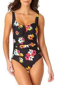 NWT Anne Cole 6 Sweetheart U Trim Black Floral 1Pc Swimsuit 97381