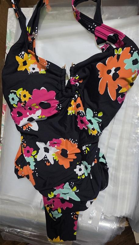 NWT Anne Cole 6 Sweetheart U Trim Black Floral 1Pc Swimsuit 97381