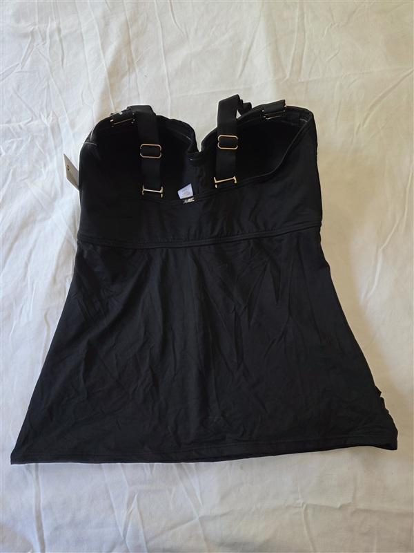 NWT Anne Cole 16W Twist-Front Ruched Bandeau Tankini Top Black #97383