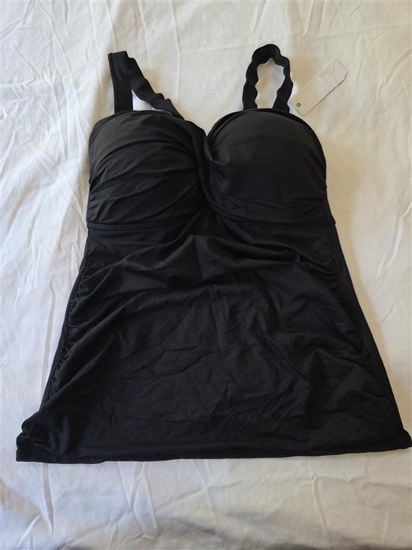 NWT Anne Cole 16W Twist-Front Ruched Bandeau Tankini Top Black #97383