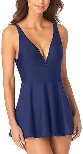 NWT Anne Cole Solid Navy SZ 10 Plunge Swimdress One-Piece Swimsuit #97448