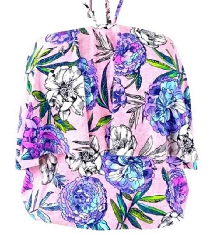 NWOT Vera Bradley Pink Floral Ruffled Tie Bailey Tankini Swimsuit Top XL 97536