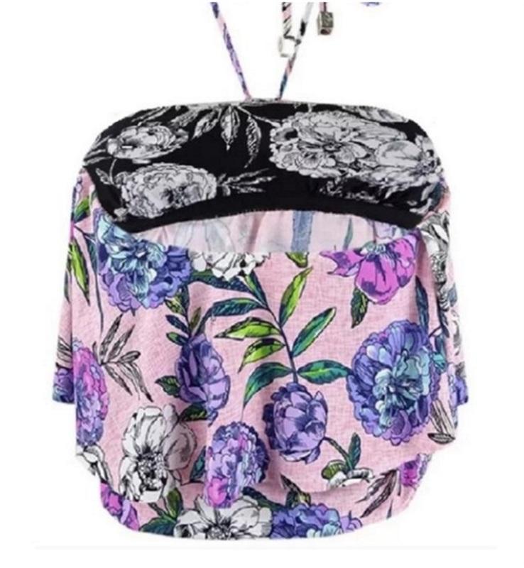 NWOT Vera Bradley Pink Floral Ruffled Tie Bailey Tankini Swimsuit Top XL 97536