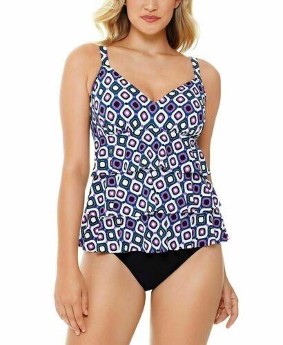NWT Swim Solutions 12 Mod Dots Bow Front Tankini Top Swimsuit 97546