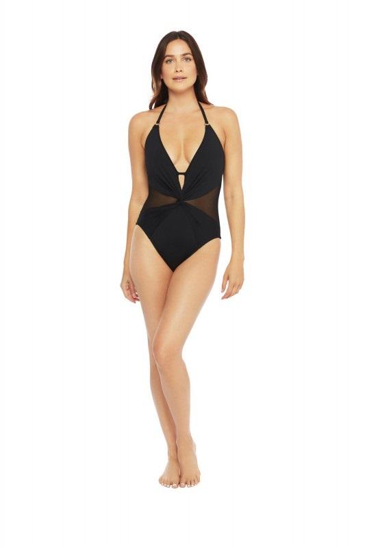 NWT La Blanca 4 ONE PIECE MESH-MERIZING HALTER MIO Black 97585