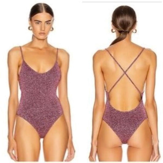NWT Caroline Constas M Delfina Pink Sparkle 1 Piece Swimsuit #97690