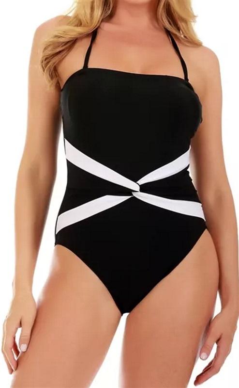 NEW INSTANT FIGURE 14 Compression Bandeau 1PC Swimsuit Contrast Twist 97700