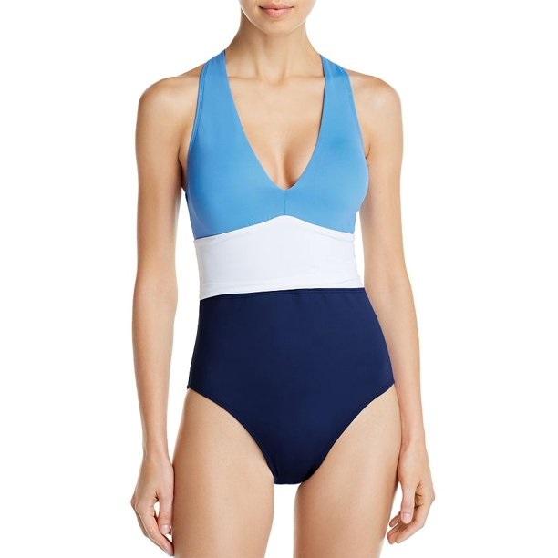 NWT Ralph Lauren 8 BLUE Color-Block Twist Back Halter 1pc Swimsuit 97717
