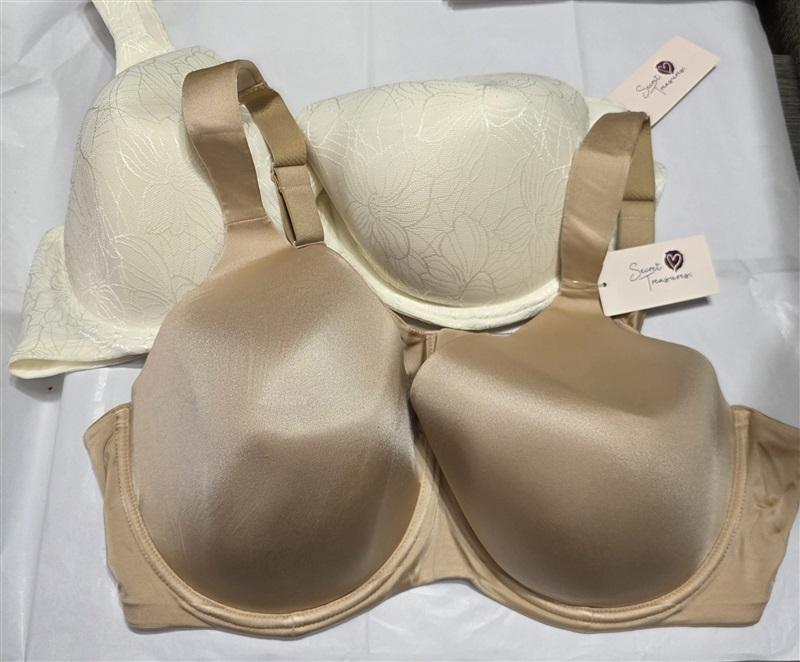 NWT 2 Secret Treasures 36DDD Lifting Plunge Bra Beige & White 97739
