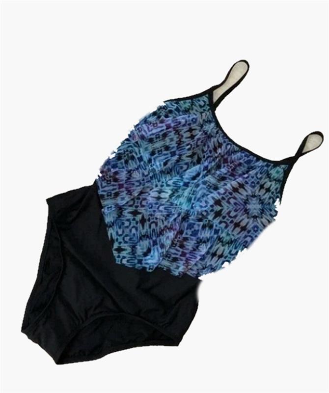 NWT ATHENA 6 Blue Mesh Ruffle Maillot 1PC Swimsuit 97772