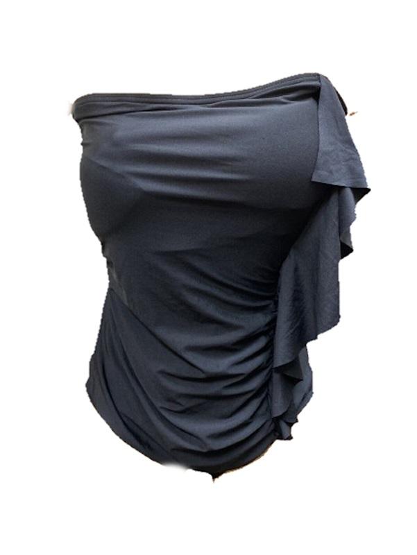 NWT DKNY 12 Black Ruffle Bandeau 1PC Swimsuit Black 97781