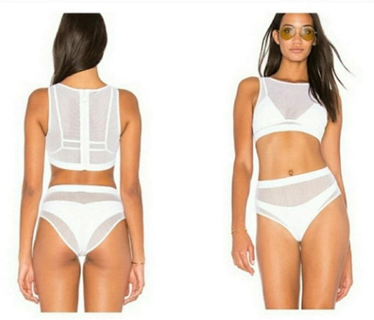 NWT Kendall + Kylie M 2-Piece Sheer Mesh Cover-Up White Bikini 97796