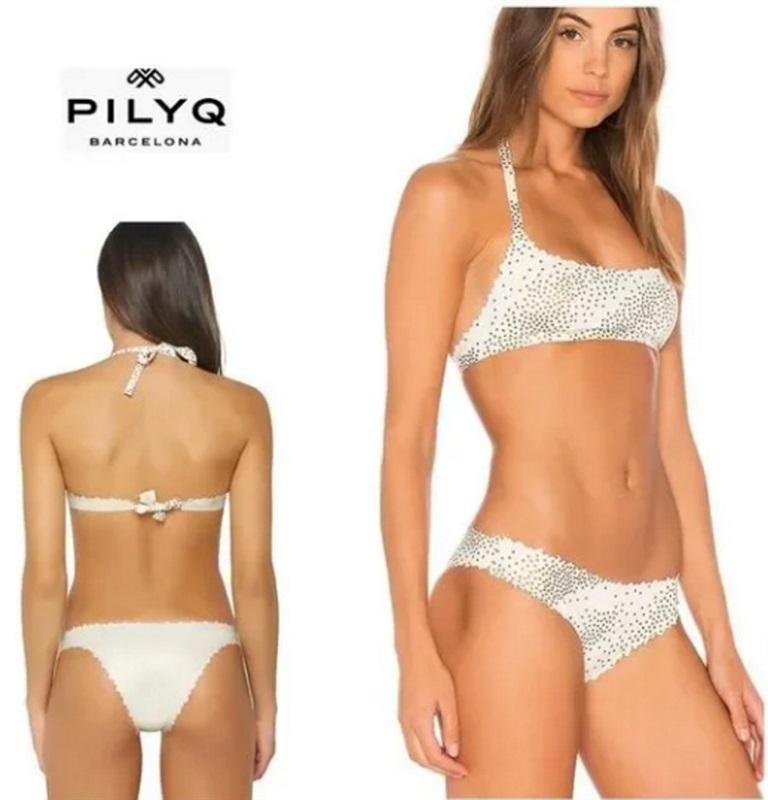 NWT Pilyq L City Of Stars gold Scoop Neck Halter Cheeky Bikini Swim Set 97797