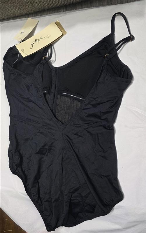 NWT Gottex 10 Bardot Black V-Neck One Piece Swimsuit Black 97908