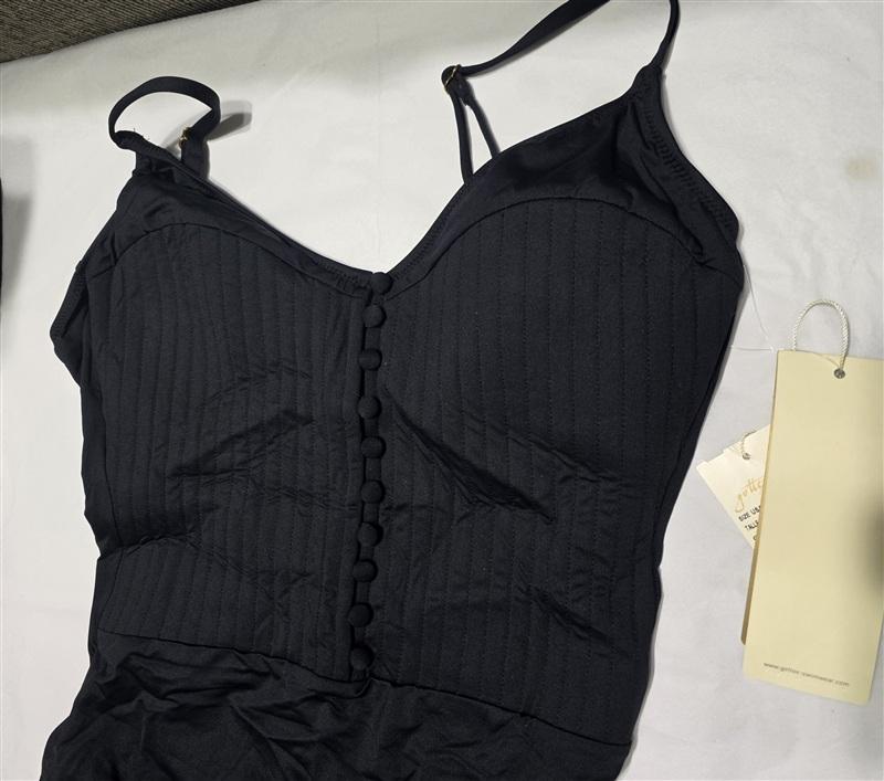 NWT Gottex 10 Bardot Black V-Neck One Piece Swimsuit Black 97908