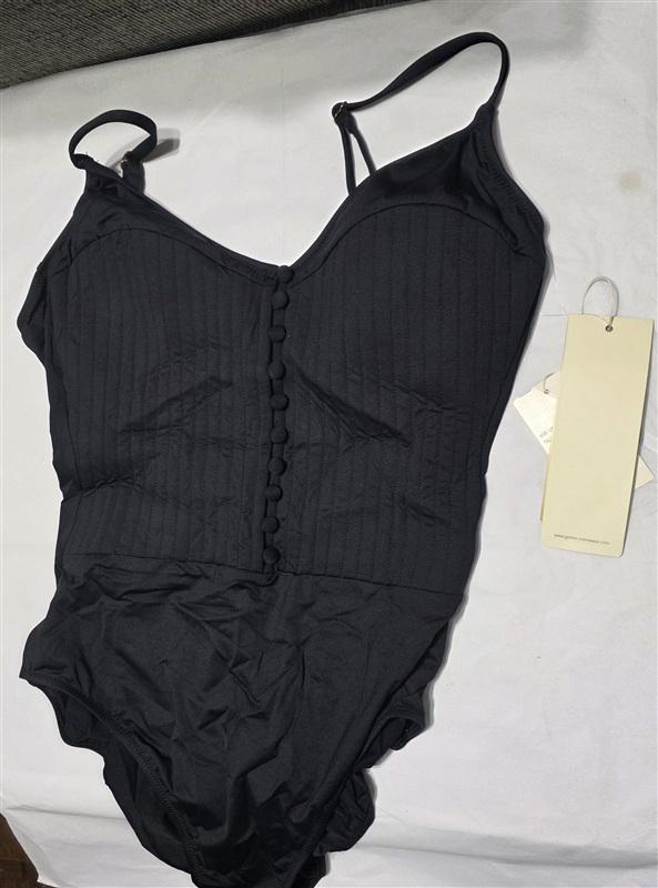 NWT Gottex 10 Bardot Black V-Neck One Piece Swimsuit Black 97908
