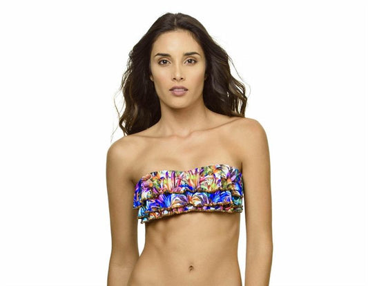 NWOT Pilyq Lanai S Palm Underwired Flounced Bandeau Bikini Swim Top #97953