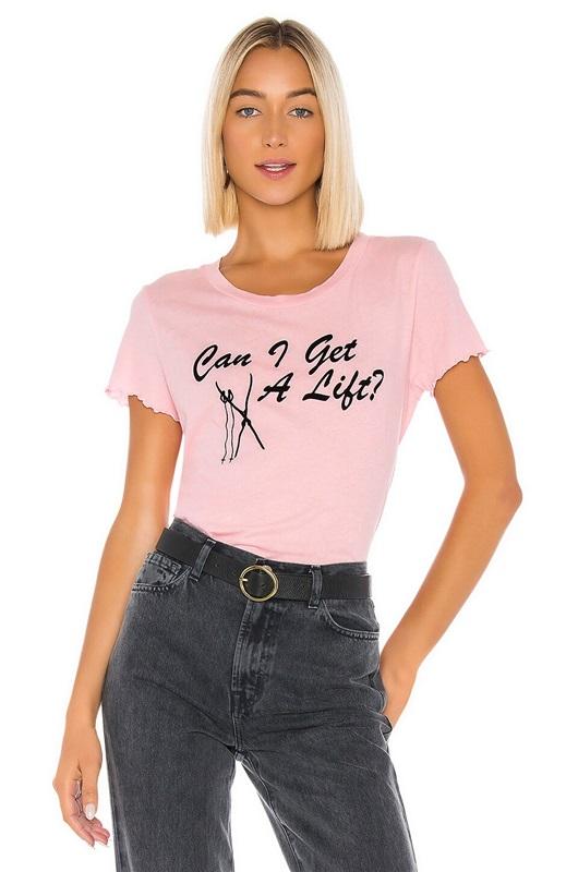 NWOT Wildfox LG Can I Get a Lift Ski T-Shirt Pink Lettuce Hem 97955