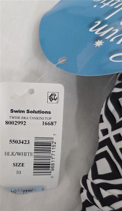 NWT Swim Solutions 10 Black White Diamonds Tankini Top Twister Bra 97962