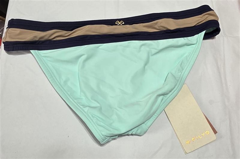 NWT Pilyq Navy Colorblock M Banded Cheeky Bikini Swim Bottoms #97989