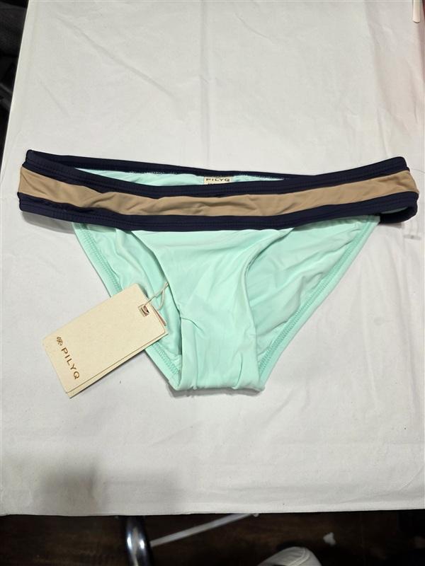 NWT Pilyq Navy Colorblock M Banded Cheeky Bikini Swim Bottoms #97989