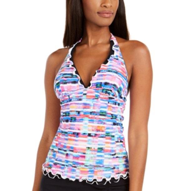 NWT Profile by Gottex 6 Tricolore Halter Tummy-Control Tankini Swim Top 98080