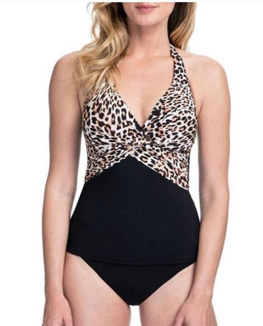 NWT Profile Gottex 8 LEOPARD & Black Wild Thing 1PC Swimsuit 98089