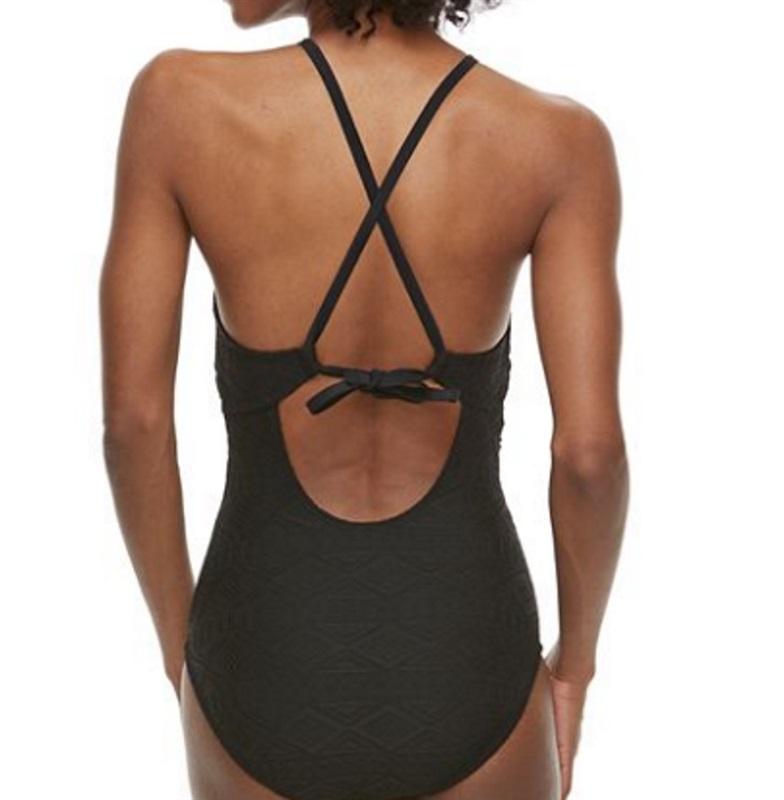 NWT Aqua Couture S Black Crochet High Neck 1PC Swimsuit 98093