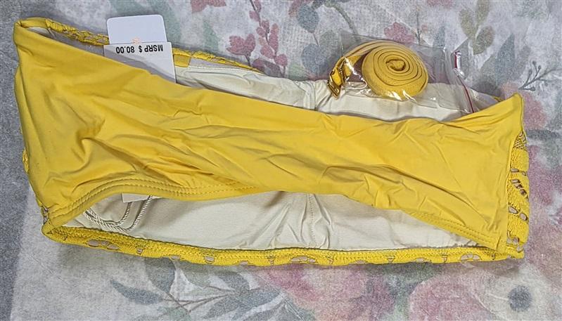 NWT Pilyq Marigold M Yellow Lace Halter Bandeau Bikini Swim Top #98102