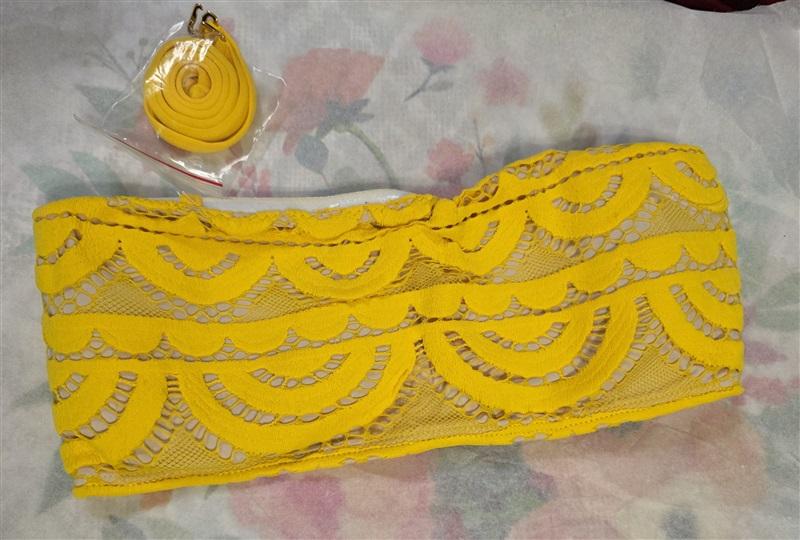 NWT Pilyq Marigold M Yellow Lace Halter Bandeau Bikini Swim Top #98102