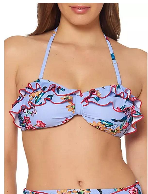 NWT Jessica Simpson M Garden Girl Ruffle Swim Bandeau Bra Bikini 98177