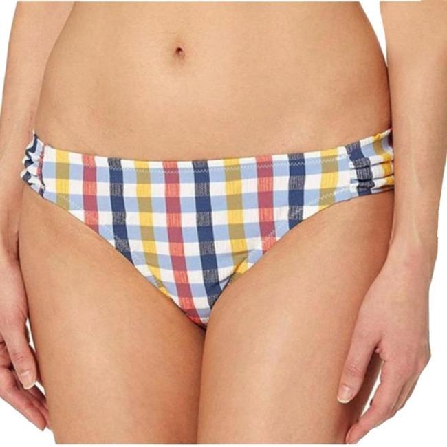 NWT Jessica Simpson Checkered Stripe L Side-Tab Cheeky Bikini Swim Bottom #98218