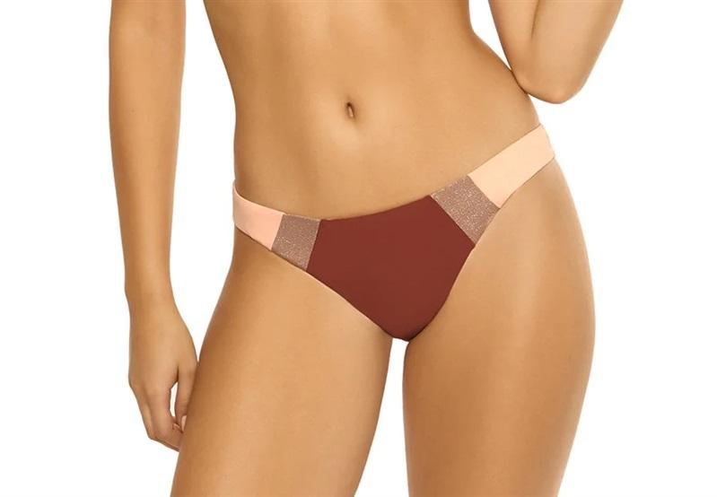 NWOT Pilyq Papaya Color Block S Ruched Full Glittery Bikini Swim Bottom #98281