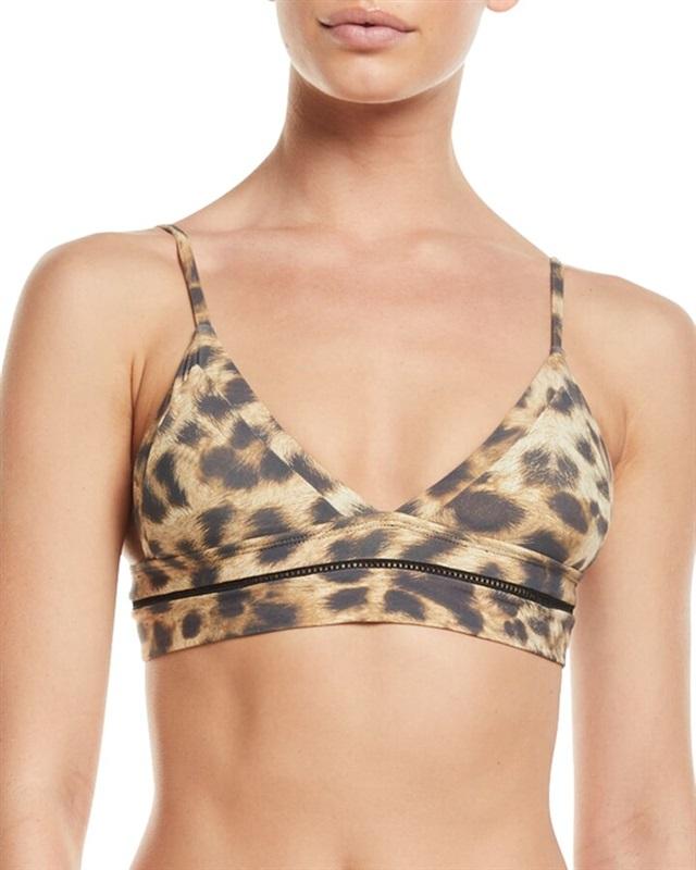 NWOT Pilyq Deaf Leopard D Cup Triangle Halter Stitch Bikini Swim Top #98322