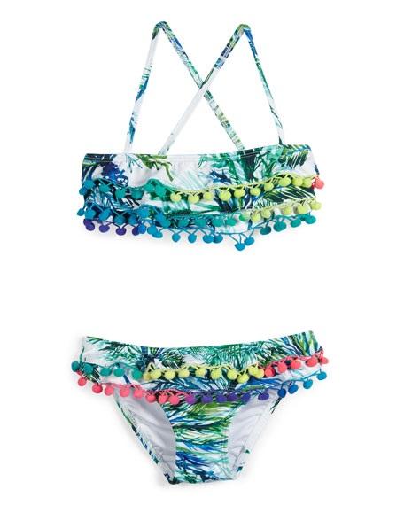 NWOT PIlyq 16 Girls Palms Pom Pom Bikini Top & Bottom 98323