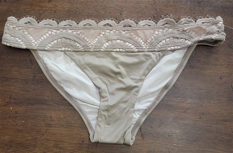 NWT Pilyq Sandstone Lace S Beige Banded Cheeky Bikini Swim Bottoms #98326