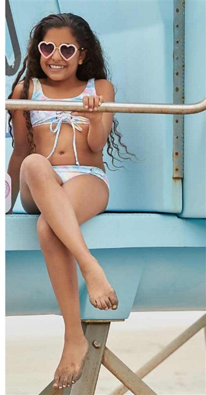NWT PIlyq 4 Girls Groovy Lace UP Bikini Swimsuit Tie Dye 98347