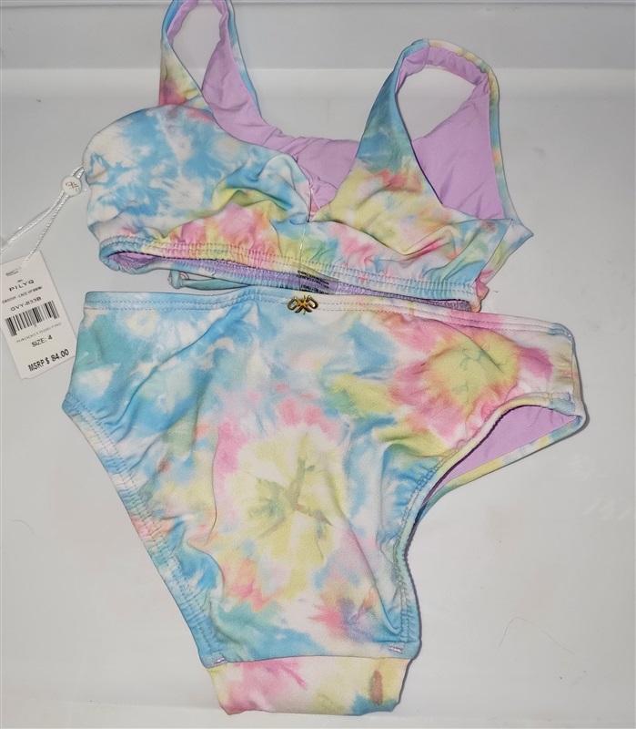 NWT PIlyq 4 Girls Groovy Lace UP Bikini Swimsuit Tie Dye 98347