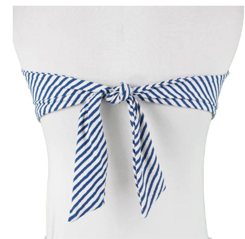 NWT Ralph Lauren 12 Blue Striped Halter Bandeau Bikini Swim Top #98352