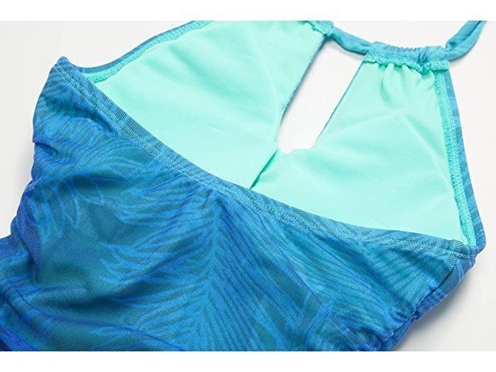 NWOT Ralph Lauren 8 BLUE Ombre Palm High Neck Halterkini Swim Top 98353