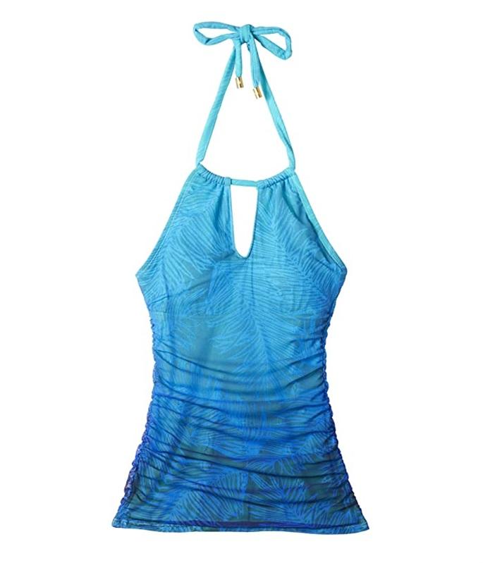 NWOT Ralph Lauren 8 BLUE Ombre Palm High Neck Halterkini Swim Top 98353