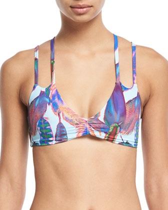 NWT Pilyq Vida Tropics D Cup Halter Double Strap Bikini Swim Top #98356