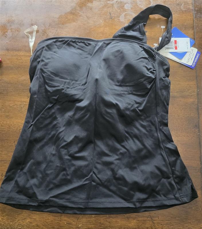 NWT Nautica XS One Shoulder Soho Solids Tankini NA40247 Black 98357