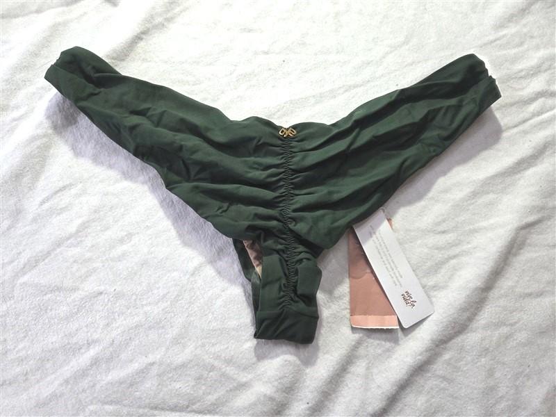 NWT Pilyq Envy Solid L Green Ruched Cheeky Bikini Swim Bottom #98382
