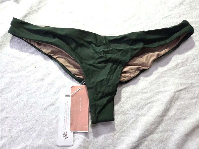NWT Pilyq Envy Solid L Green Ruched Cheeky Bikini Swim Bottom #98382