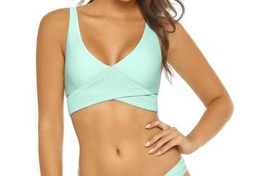 NWOT Pilyq Azura MD Solid Teal Smocked Halter Bikini Swim Top #98387