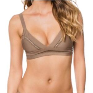 NWT Pilyq Sandstone Stitch M Beige Triangle Halter Bikini Swim Top #98403