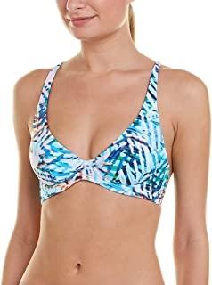 NWT Pilyq Palmas Blue Palm D Cup Underwired Halter Bikini Swim Top #98407
